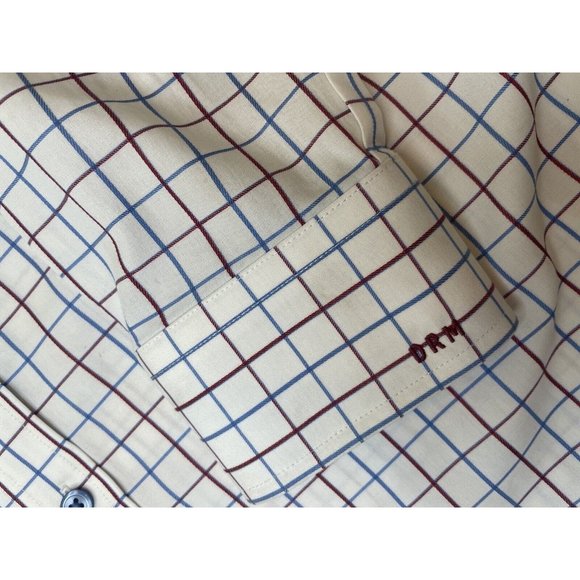 Paul Fredrick Dress Shirt Mens 15 1/2 -  34 trim fit Square Plaid White Blue - Picture 5 of 7